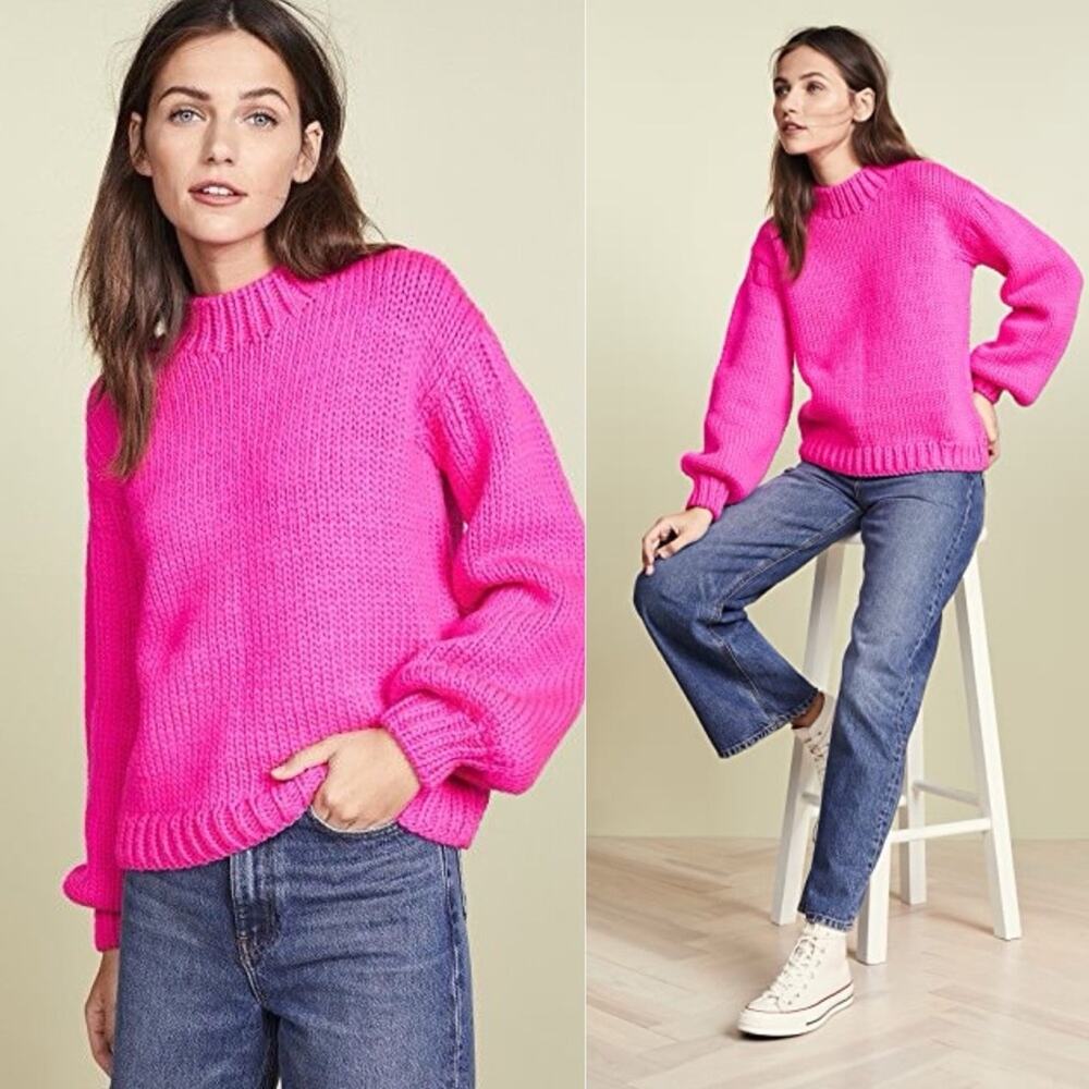 Ulla Johnson Rhea Chunky Knit Wool Pullover Sweater in Fuchsia Pink Size P/XS